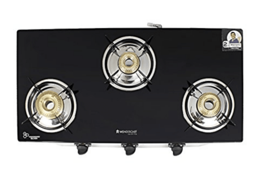 Wonderchef Energy 3 Burner Glass Cooktop, Black 8mm Toughened Glass With 1 Year Warranty, Soft Touch Knobs, Efficient Brass Burners, Stainless Steel Double Drip Tray - Image 2